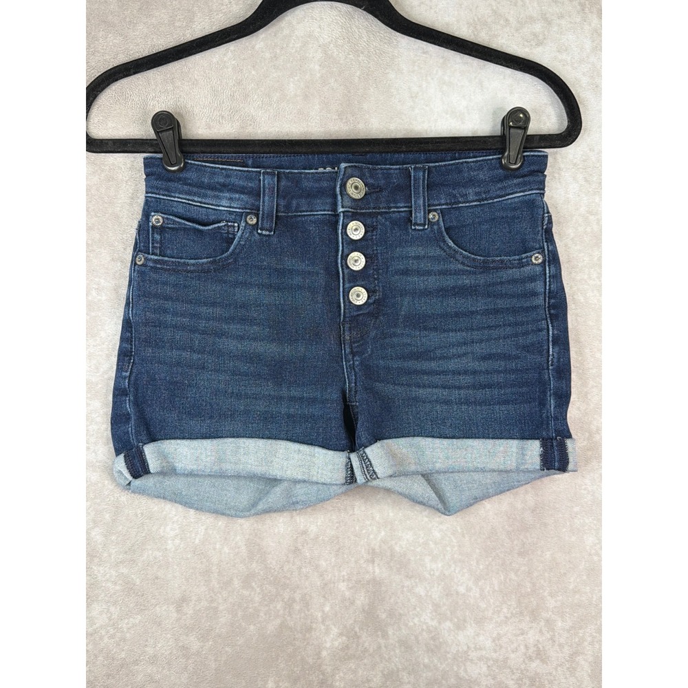 American Eagle Denim Shorts Womens 2 Blue The Dream Short Midi Button Fly Cuffed